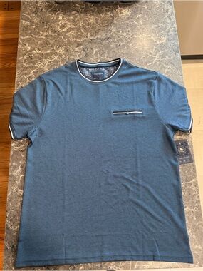 NWT Denim & Flower Ricky Singh Blue Birdseye Tipped Crewneck T-Shirt (XL)